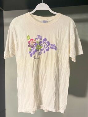 Cancún Floral T Shirt White Purple Hibiscus Graphic Made in Mexico Size M